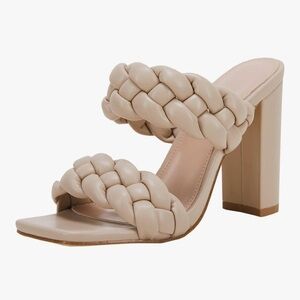 Elegant Cream Braided Heeled Sandals